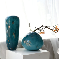 出口美式藍色玻璃藝術花瓶歐式簡約家居桌面客廳裝飾擺件瑕疵處理