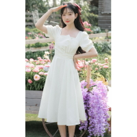 夏季高級感白色連身裙女領證訂婚禮服日常可穿小裙子洋裝