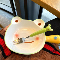 可愛卡通青蛙王子陶瓷手柄碗日式創意兒童吃飯碗水果沙拉碗家用碗【聚物優品】