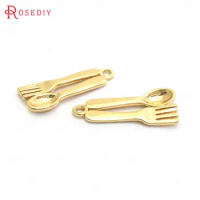 (37367)10PCS 20x9MM 24K Gold Color Brass Fork Spoon Charms Pendants High Quality Jewelry Making Supplies Findings Accessories