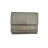 【二手名牌BRAND OFF】DIOR 迪奧 綠色 牛皮 30 Montaigne 三折 短夾