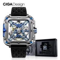 CIGA Design X Series Titanium Blue Automatic Watch Men 2023 Luxury Skeleton Mechanical Wrist Watches Silicone Nylon Two Straps