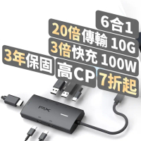 【PX 大通-】6合1Type c HUB集線器type c Hub 10G快充100w瓦hub 4K @60(CX6-22)
