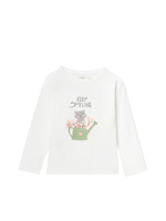 เสื้อยืดเด็กผู้หญิง แขนยาว พิมพ์ลาย สี Ecru Gata