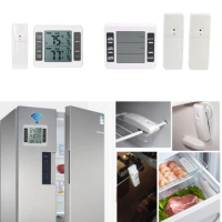Wireless Digital Freezer Alarm Thermometer Fridge Home Indoor Outdoor 2 Sensors Thermometer Clock Gray Battery Powered