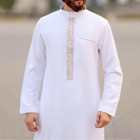 SDKNew 2024 jubah Arab lelaki Abaya White Muslim bercetak pakaian lelaki jubah pakaian panjang Abaya