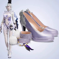 Naraka Bladepoint Yin Ziping Cosplay Shoes Purple High-Heeled Shoes w/Foot ring