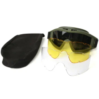 Airsoft Tactical Glasses 3 Lens Shooting Goggles Windproof Dustproof Motocross Motorcycle Glasses CS Paintball Safety Protection