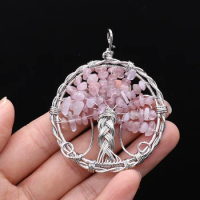Natural Stone Pendants Reiki Heal Tree of Life Amethyst Citrines Onyx for Jewelry Making Diy Women Necklace Earring