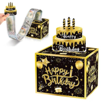 1set New Birthday Cash Pull Gift Box Money Pulling Box Cash Gift Box Cash Black Money Clip Funny Surprise Birthday Cake Decor