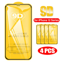 4Pcs 9D Tempered Glass For iPhone 12 Pro Max Screen Protector Full Cover Protective Glass For iPhone 12 Mini Edge To Edge Glass