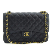 【CHANEL 香奈兒】黑色荔枝牛皮金鍊肩背斜背Jumbo CoCo包(展示品)