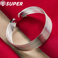 925 Sterling Silver Multi-Line Bracelets Bangle For Women Man Fashion Jewelry High Quality Gift