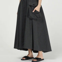 XITAO Pleated Skirt Women Korea Fashion New 2024 Spring Elegant Elastic Waist Irregular Pocket Casual Skirt WQR1645