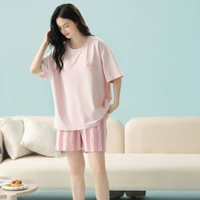 夏季莫代爾情侶睡衣【淺粉 M】室內家居服 涼感睡衣男女 涼感棉男士女士家居服套裝
