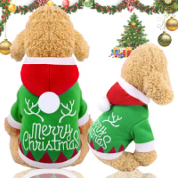 Christmas Clothes Dog Cat Pet Products New Autumn and Winter Products Green Number Holiday Wear Medium-sized Dog Bipod