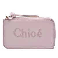 CHLOE 經典品牌LOGO刺繡小牛皮拉鍊零錢包(粉紅色)