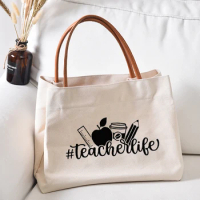 Teacher Life Print Tote Bag Teacher Gifts Women Lady Casual Canvas Beach Bag Shopping Bag Travel Bag Teaching Book Bag