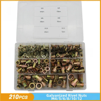 【BARU】Set nut rivet kepala rata keluli karbon 210 keping, saiz 4 mm, 5 mm, 6 mm, 8 mm, 10 mm, warna 