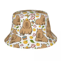 Teen Bob Hat Capybara Yuzu Onzen Bath Spring Headwear UV Protection Camping Fishing Caps Ispoti Cap Birthday Gift