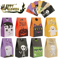 Halloween Monster Candy Paper Treat Bag 24pcs Cookie Bags Skull Double-sided Pattern with Stickers Party Gift Decoration