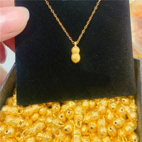 1pcs 999 Pure 24K Yellow Gold Pendant Small FU 3D Gold Peanut Necklace Pendant