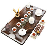 【大方向】實木茶盤陶瓷黑紫砂茶具21件組