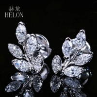 HELON Solid 18k 14k 10k White Gold Lab Grown Diamond Moissanite Stud Earrings Women Leaf Shape Trendy Fine Jewelry Earrings Gift