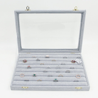 冰花絨 玻璃帶蓋珠寶箱珠寶飾品首飾盒 戒指耳釘展示收納展示