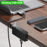 Hab USB dengan Klip untuk Desktop Hab USB3.2/3.0/2.0 5/10Gbps Penyesuai USB Berkelajuan Tinggi Hab K