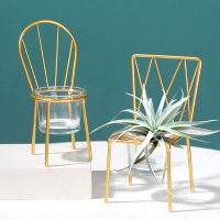 【沐森 Green Life】椅子造型 創意金屬花架 含水培杯(盆栽 空氣鳳梨花架)