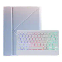 PU Case+Keyboard for iPad 11 2021 2020 2018 /iPad Air 4 10.9 Tablet Flip Case Tablet Stand with RGB Backlit Keyboard (E)