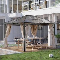 10' x12' Polycarbonate Gazebo Canopy, Outdoor Hardtop Gazebo with Metal Frame &amp; Curtains for Garden, Patio, Backyard