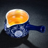 日式鎏銀公道杯999銀 純手工側把公杯分茶器茶具套裝陶瓷茶海耐熱