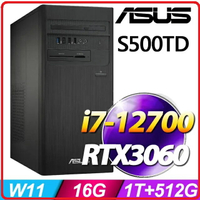 【2023.7】ASUS 華碩  H-S500TD-712700007W 電腦桌機  i7-12700/16G/1T+512_SSD/RTX3060_12GB_DDR6/DVD/500W/Win11