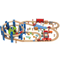 Circular Bridge Green Garage Track Train Set Compatible With Wooden Train Tracks And Electric Cars Children Puzzle Rail Toy Pd15