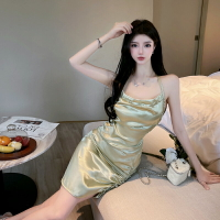 2022夏季新款性感女神一字領大露背綁帶連衣裙高級禮服吊帶包臀裙
