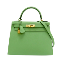 【二手名牌BRAND OFF】HERMES 愛馬仕 酪梨綠 Epsom皮革 Kelly 28 凱莉 兩用包 D刻 金扣