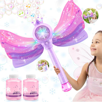 Bubble Wands for Kids Girls - LED Light & Music Bubble Machine: 3 AA Batteries & 2 Bubble Solutions