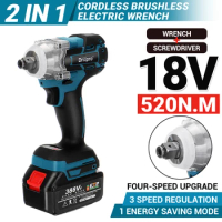 520N.M 2 In 1 Cordless Electric Impact Brushless Wrench 3 speed Screwdriver Wrench Power Tool for Makita 18V Battery