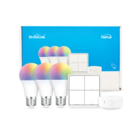 BroadLink SKE27 Smart Bulbs Starter Kit - 3 Bluetooth RGBCW Light Bulbs with Music Sync, 1 Wireless Scene Switch, Hub included