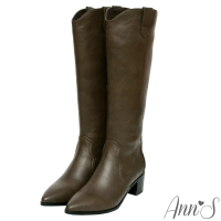 【Ann’S】窄版復古皮革-超修身V口顯瘦粗跟西部及膝長靴4.5cm(可可)