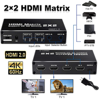 4K HDMI Matrix Switcher 2X2 1080P 3D HDMI Matrix 2 In 2 Out HDMI Switch Splitter Video Matrix Adapter สำหรับ PS4/PS3 PC แล็ปท็อปทีวี