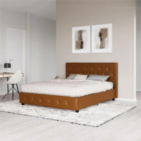 Queen Bed Frame Upholstered Platform Bed With Diamond Button Tufted Headboard and Footboard No Box Spring Needed King Size Home