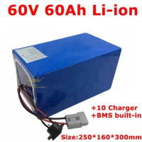 ebike scooter battery 60v 60ah Lithium ion battery with BMS for 3000w 4000w douha electric bicycle +10A charger