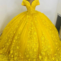 Mexican Yellow Lace Off The Shoulder 15 Year Old Quinceanera Dress 2024 Sweet 16 Dress Party Gown Lace Up vstidos de gala