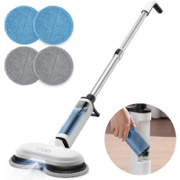 Cordless Electric Mop, Dual-Motor Electric Spin Mop with Detachable Water Tank &amp; LED Headlight, Electric Floor Spray Mop