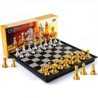 Magnetic Travel Chess Set with Folding Chess Board Educational Toys for Kids and Adults Gold silver Medieval Chess Set