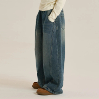 2026 Girls' Fleece-Lined Patchwork Curved-Cut Jeans 2026 Winter New Children's Vintage Warm Loose Ve