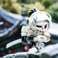Mr.Bone Samurai Knight Figure Boy White Snow Fighter with Katana Dog Mask Skeleton Collection Art Toy Cool Guy Warrior Spirit